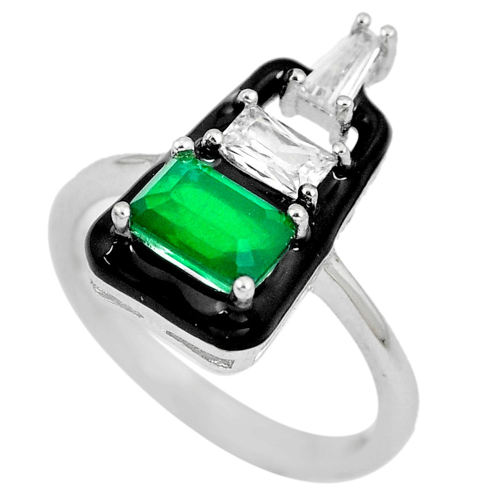 LAB 925 silver 3.62cts green emerald (lab) white topaz enamel ring size 7 c23564