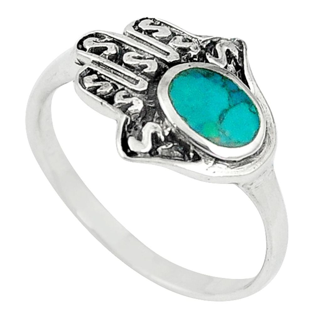 925 silver green norwegian turquoise hand of god hamsa ring size 9.5 c21958
