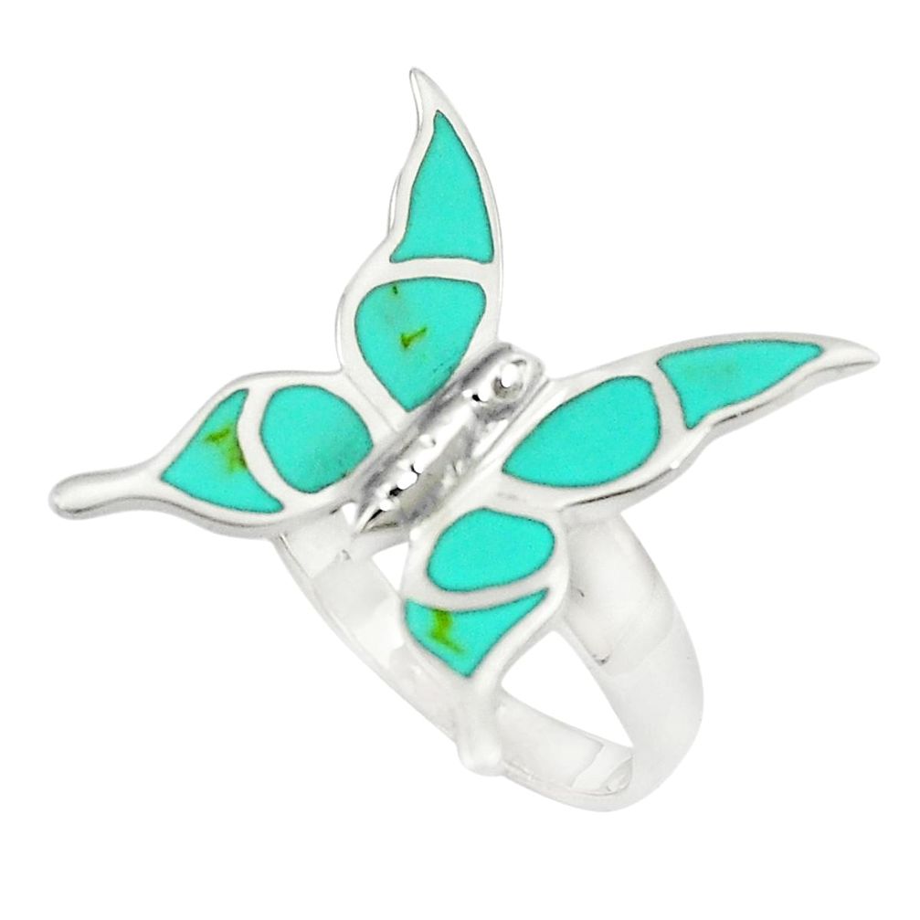 925 silver 5.26gms green turquoise enamel butterfly ring size 7.5 a91995 c13517