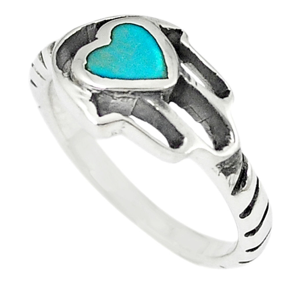 LAB 925 silver green turquoise tibetan hand of god hamsa ring jewelry size 7 c10690