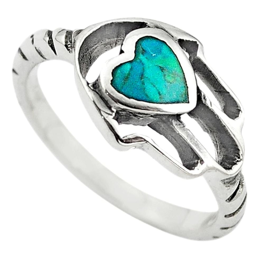 925 silver green turquoise tibetan hand of god hamsa ring size 7 c10700