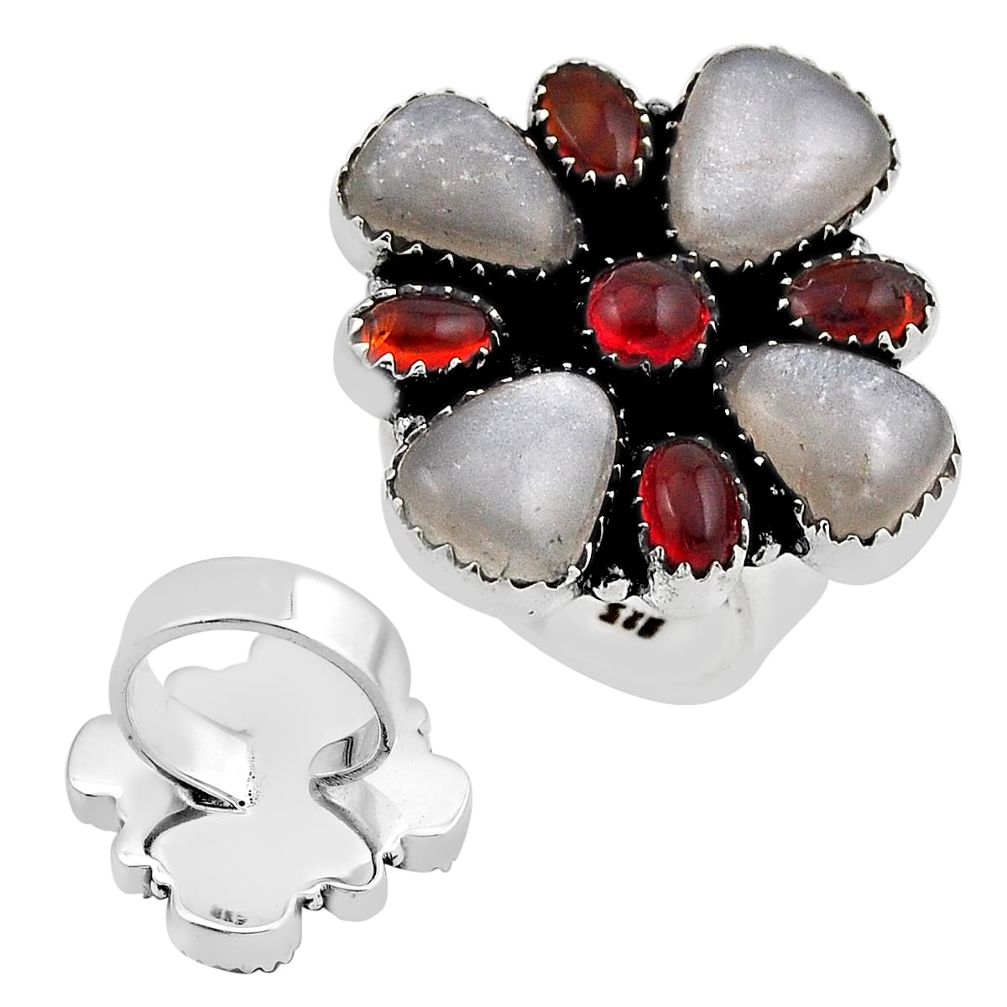 925 silver 16.41cts grey moonstone baltic amber adjustable ring size 6.5 c33925
