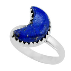 925 silver 4.82cts half moon natural blue lapis lazuli fancy ring size 8 y27043