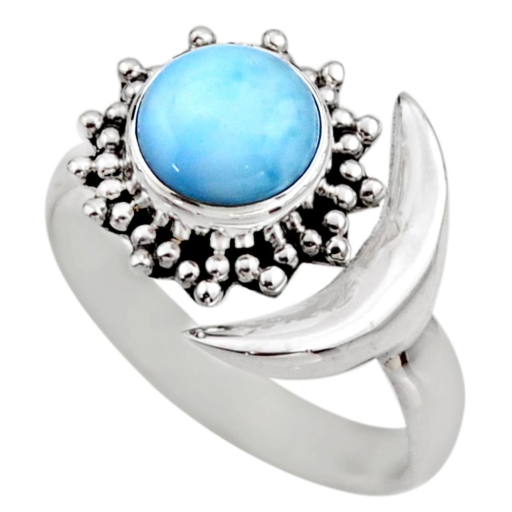 925 silver 3.18cts half moon natural larimar adjustable ring size 7.5 r53209