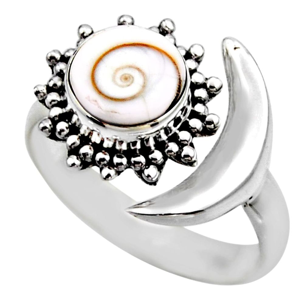 925 silver 4.69cts half moon natural shiva eye adjustable ring size 8 r53239