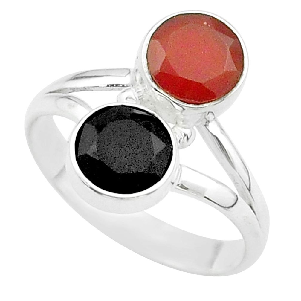 925 silver 5.80cts halloween natural black onyx cornelian ring size 8 t57691