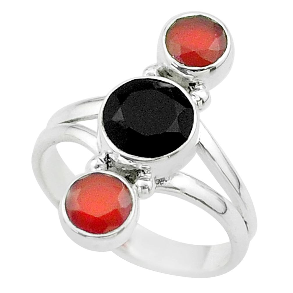 925 silver 6.14cts halloween natural black onyx cornelian ring size 5.5 t57752