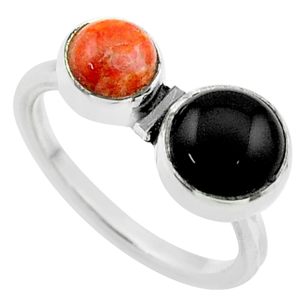 925 silver 3.33cts halloween natural black onyx sponge coral ring size 7 t57744