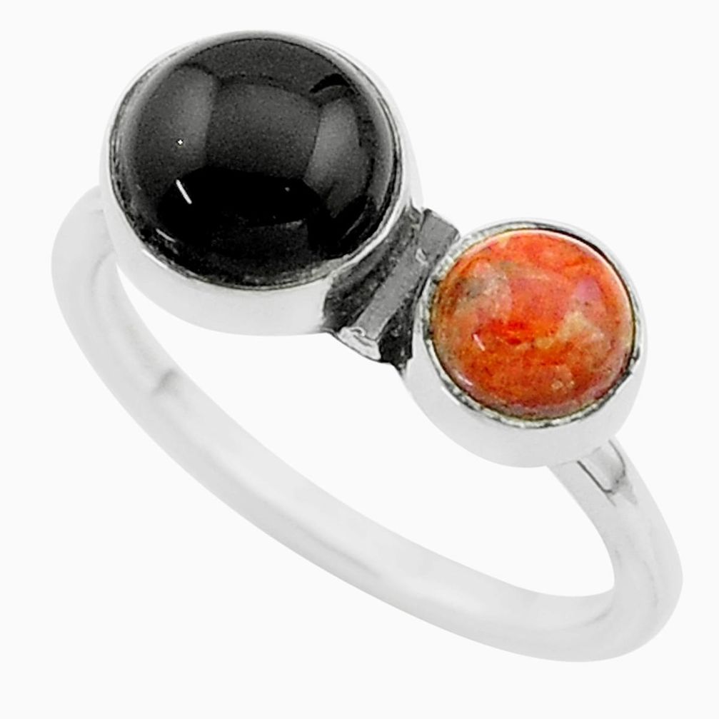 925 silver 3.78cts halloween natural onyx sponge coral ring size 8.5 t57800
