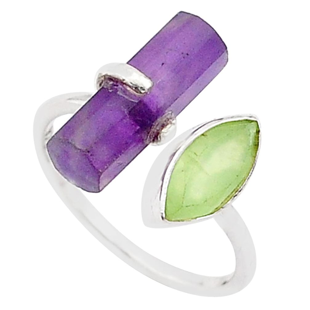 925 silver 7.55cts healing stone amethyst prehnite adjustable ring size 8 t67064