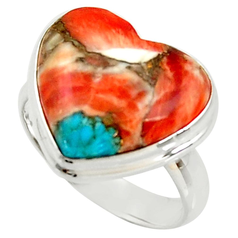 925 silver heart spiny oyster arizona turquoise solitaire ring size 8 r34799