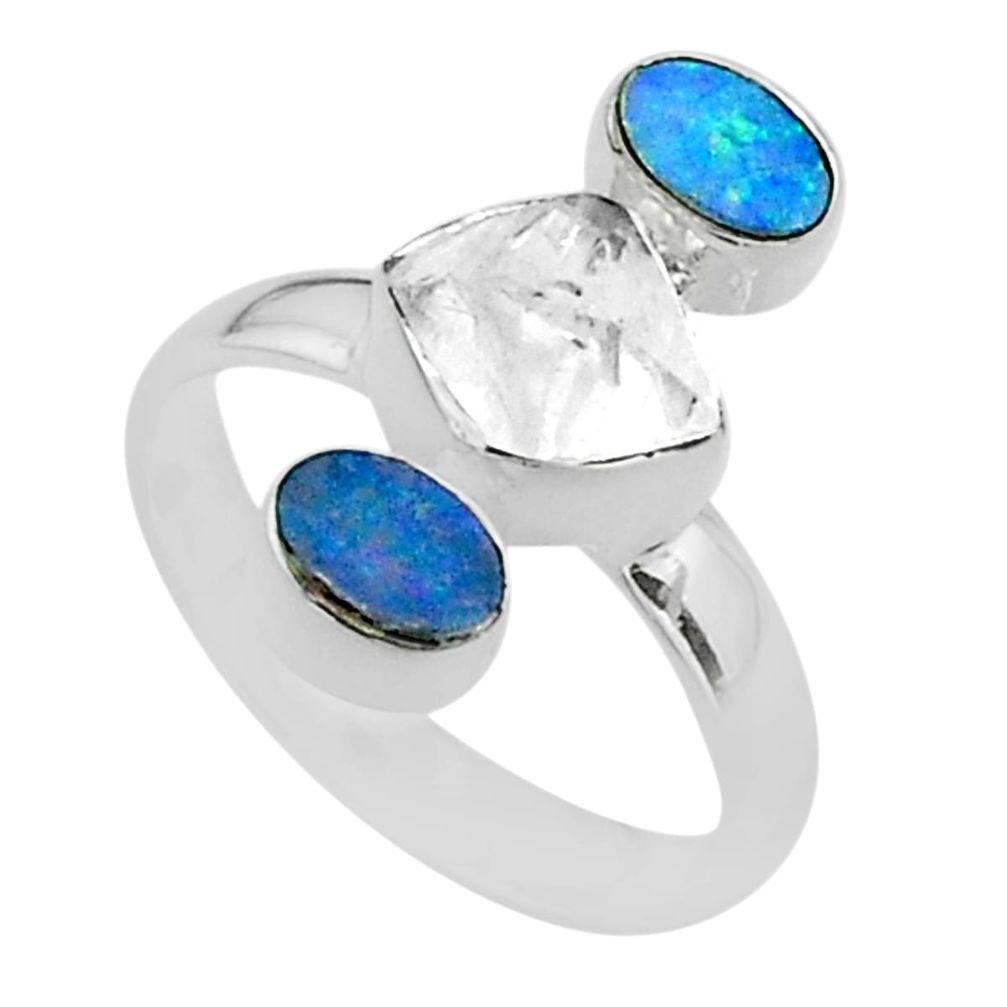 925 silver 7.04cts herkimer diamond doublet opal australian ring size 8 t49886