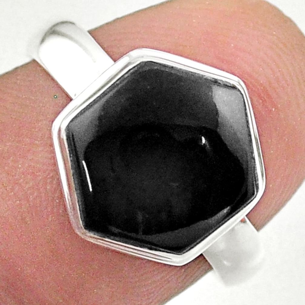 925 silver 5.45cts hexagon natural black onyx solitaire ring size 7 t48258