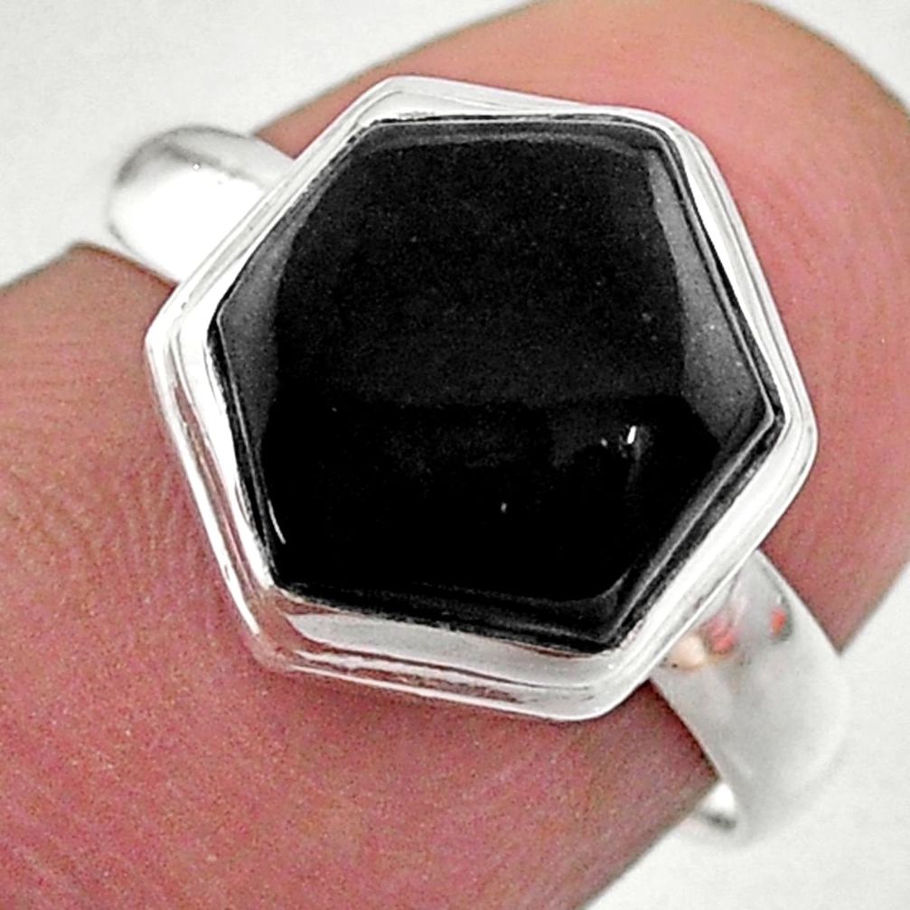 925 silver 4.94cts hexagon natural black onyx solitaire ring size 7 t48271