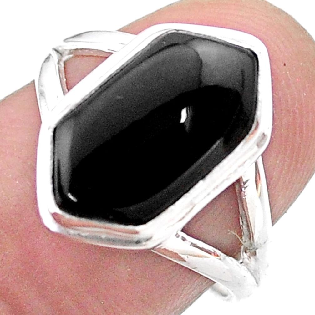 925 silver 5.11cts hexagon natural black onyx solitaire ring size 7 t48547