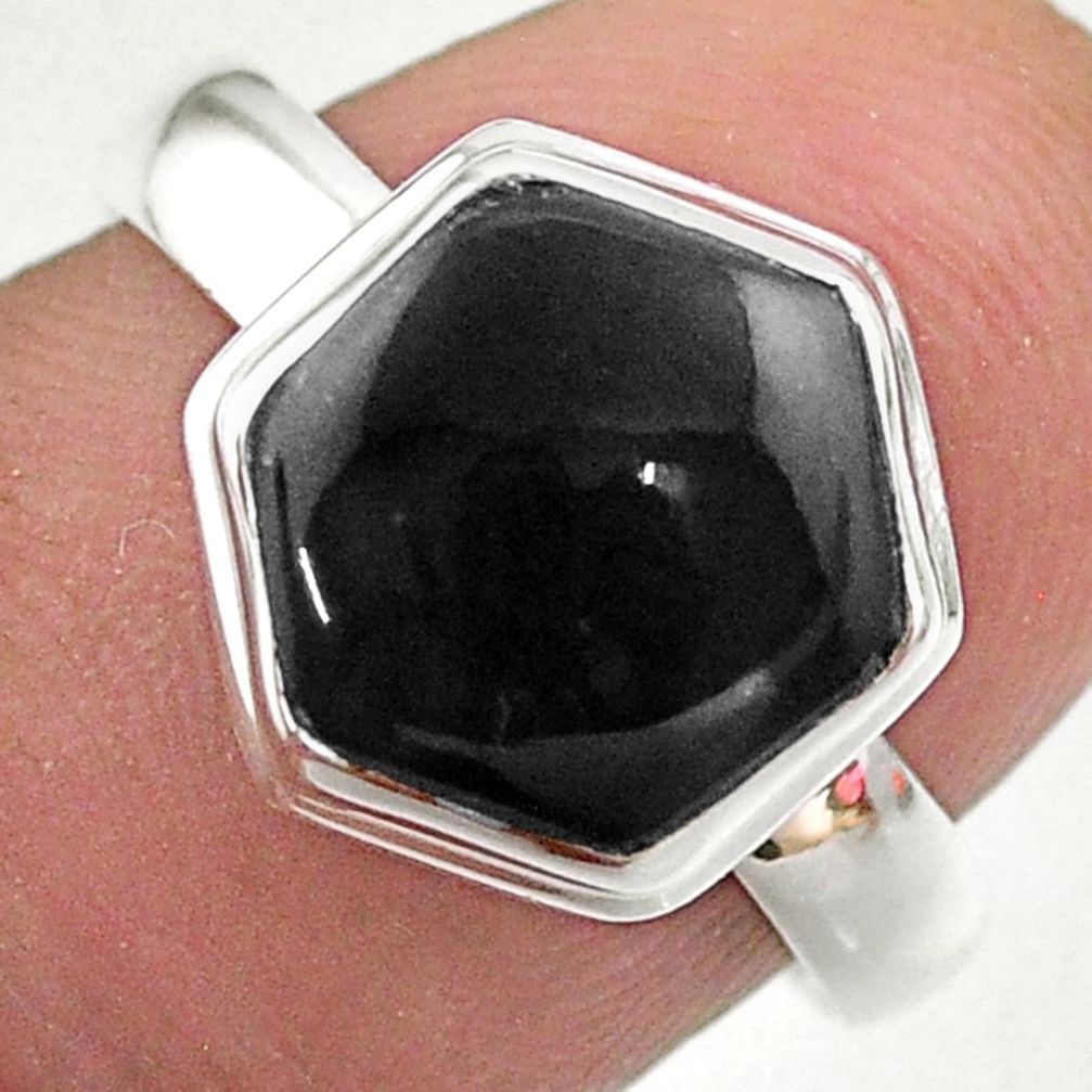 925 silver 5.84cts hexagon natural black onyx solitaire ring size 8 t48254