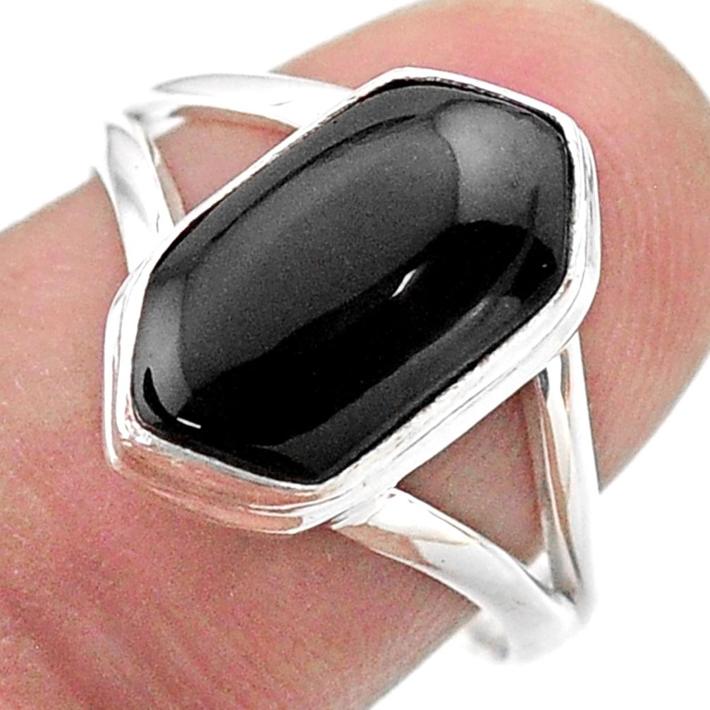 925 silver 4.82cts hexagon natural black onyx solitaire ring size 8 t48660
