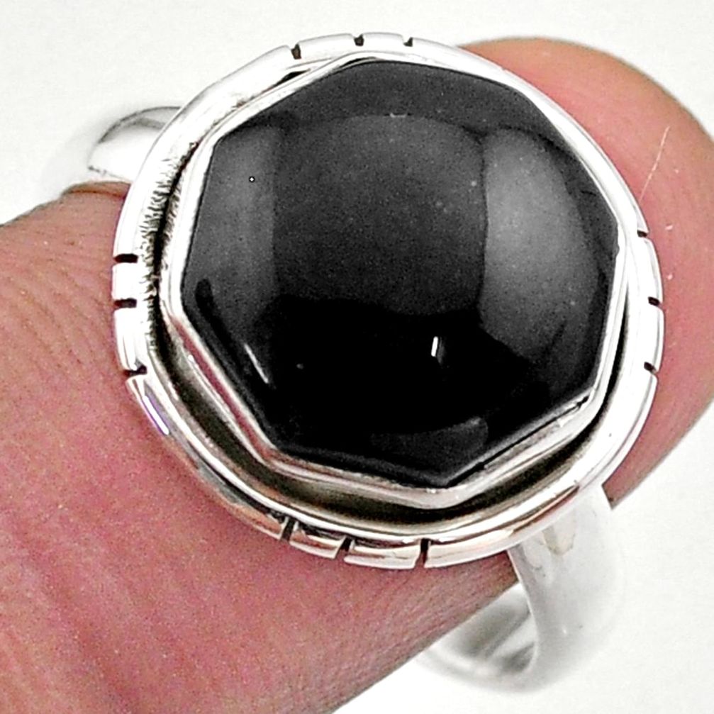 925 silver 7.11cts hexagon natural black onyx solitaire ring size 9 t48360