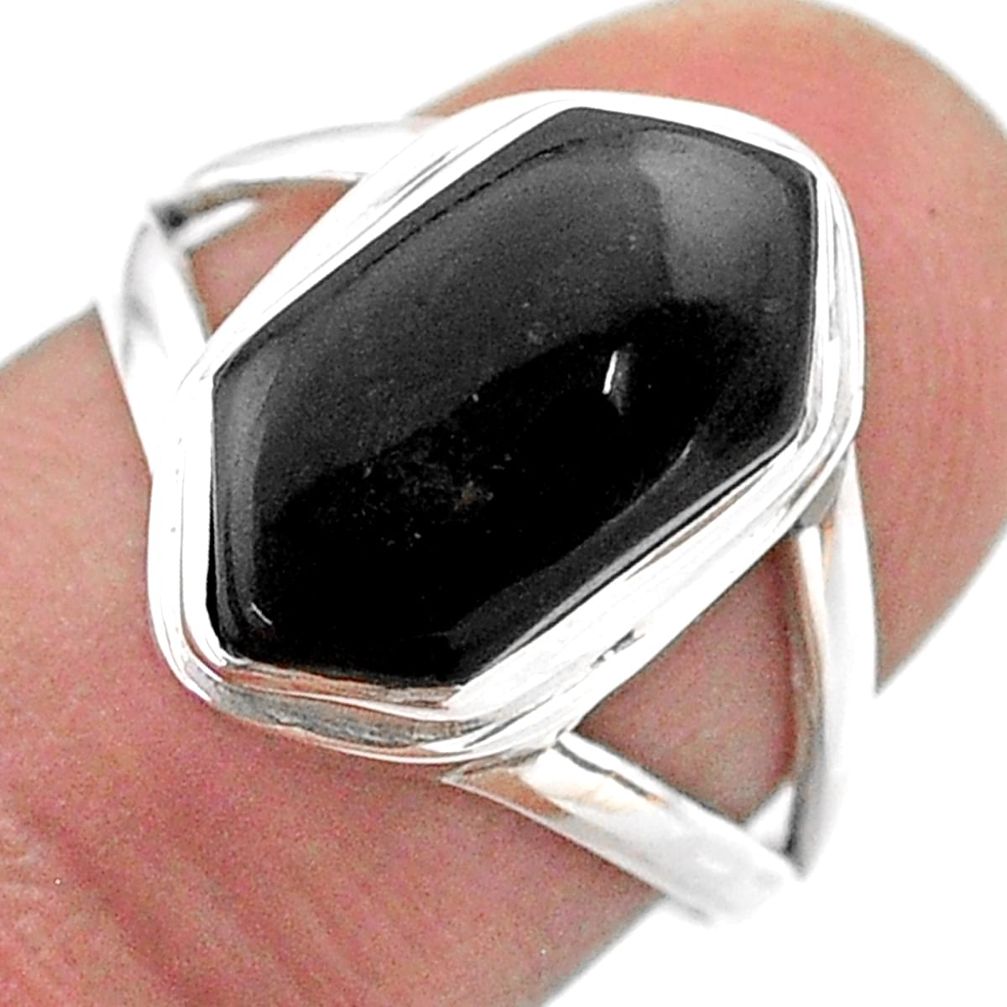 ts hexagon natural black onyx solitaire ring size 7.5 t48558