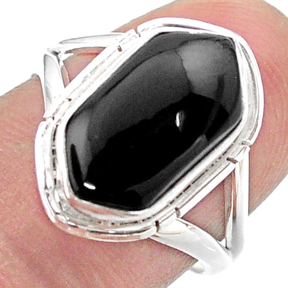 925 silver 5.57cts hexagon natural black onyx solitaire ring size 7.5 t48658