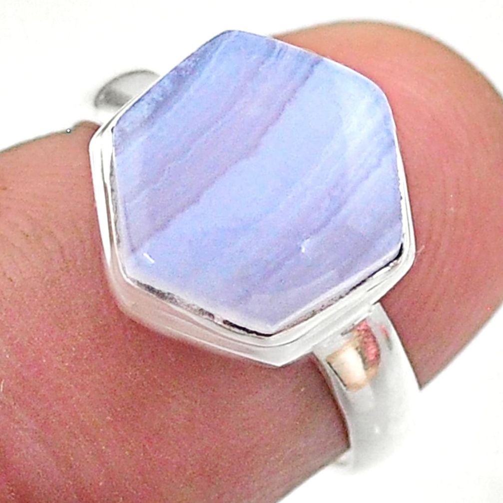 925 silver 5.43cts hexagon natural blue lace agate solitaire ring size 6 t48229