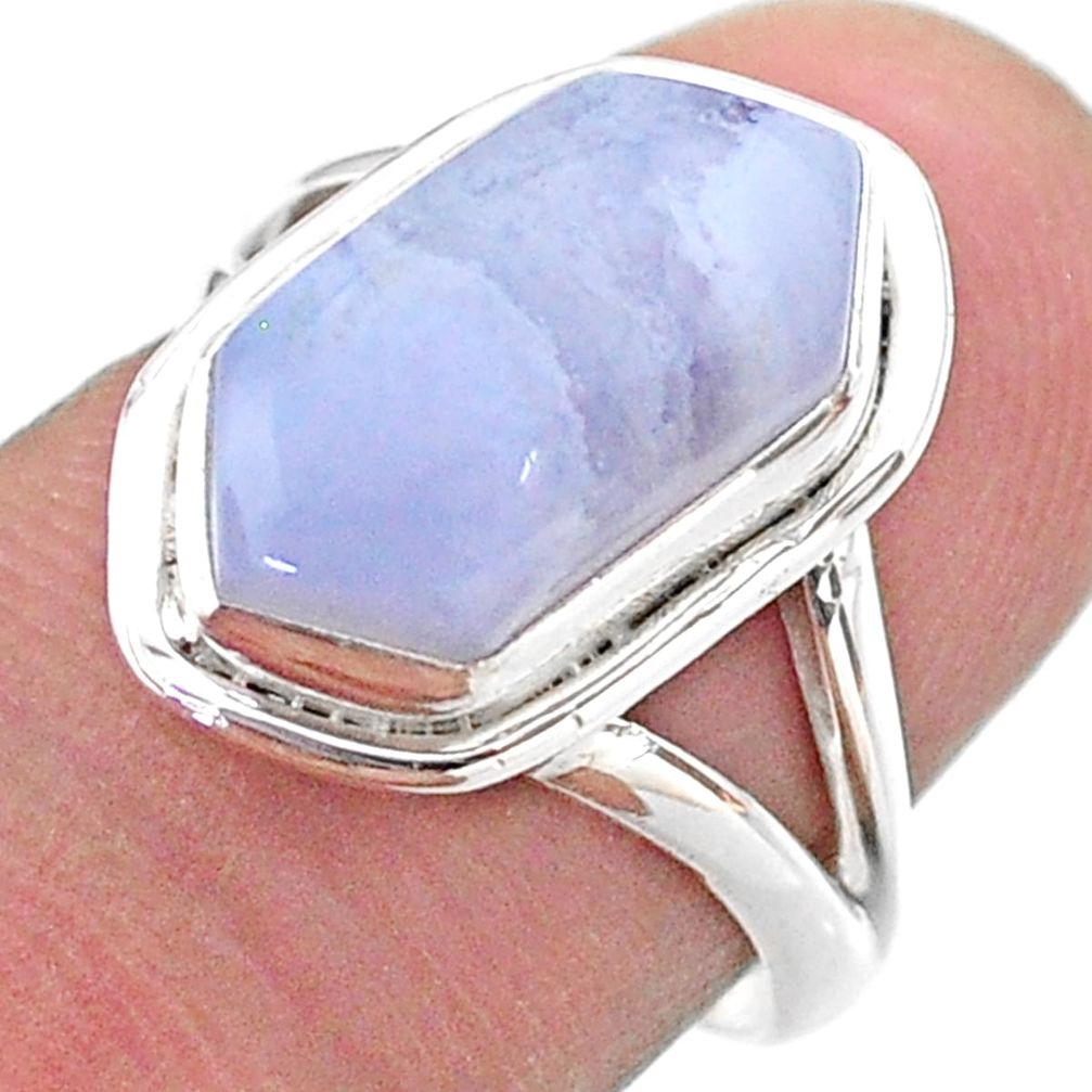 925 silver 5.38cts hexagon natural blue lace agate solitaire ring size 7 t48643