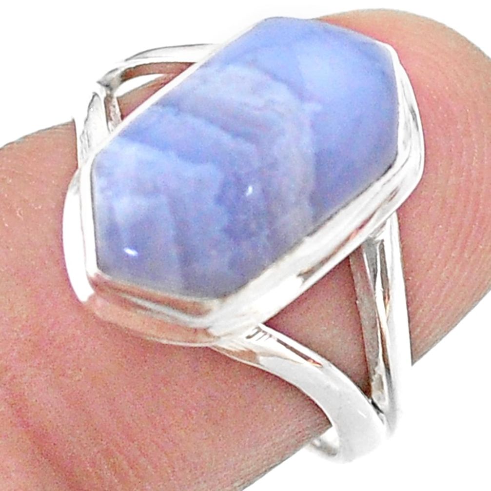 925 silver 5.38cts hexagon natural blue lace agate solitaire ring size 7 t48644