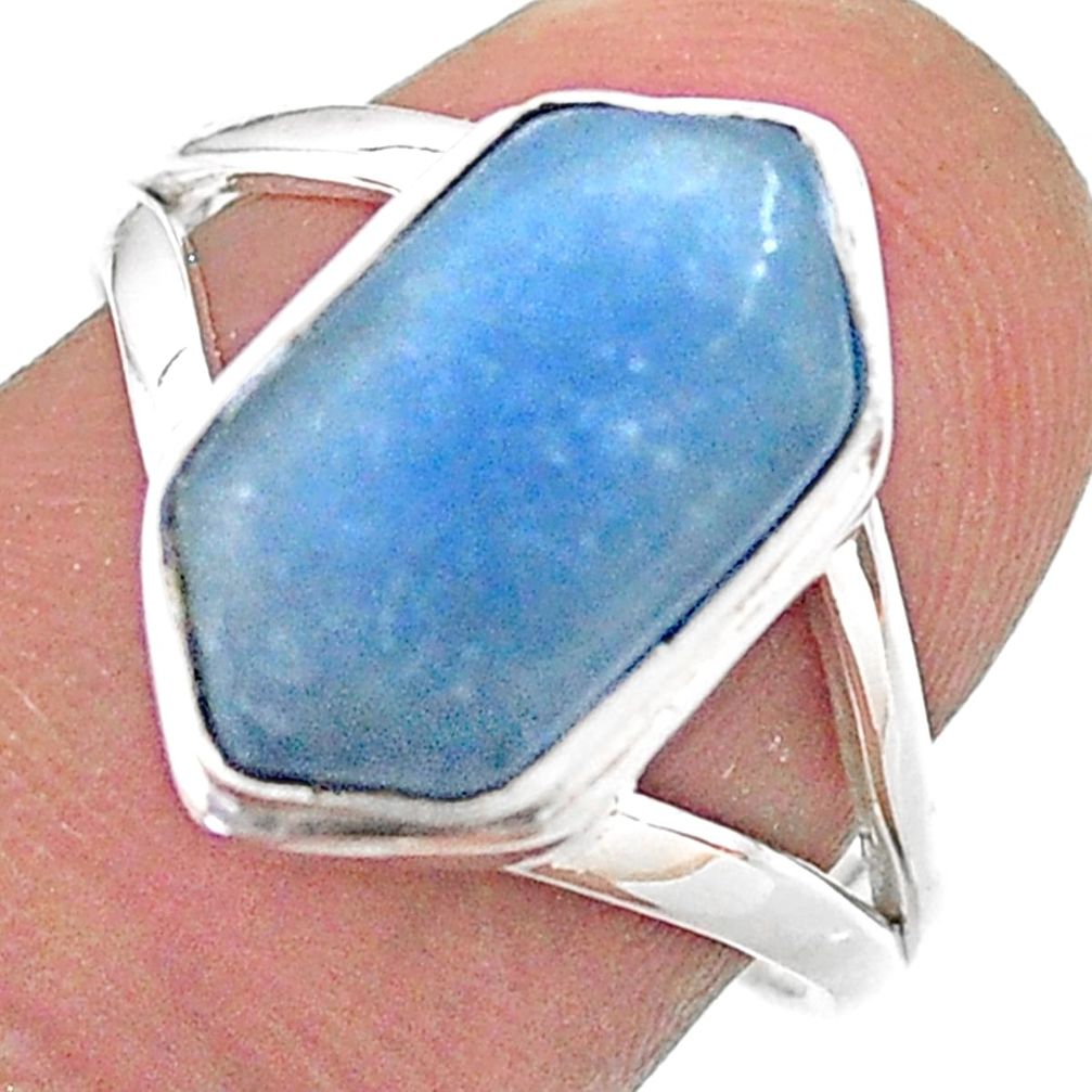 925 silver 5.60cts hexagon natural blue owyhee opal solitaire ring size 8 t48531