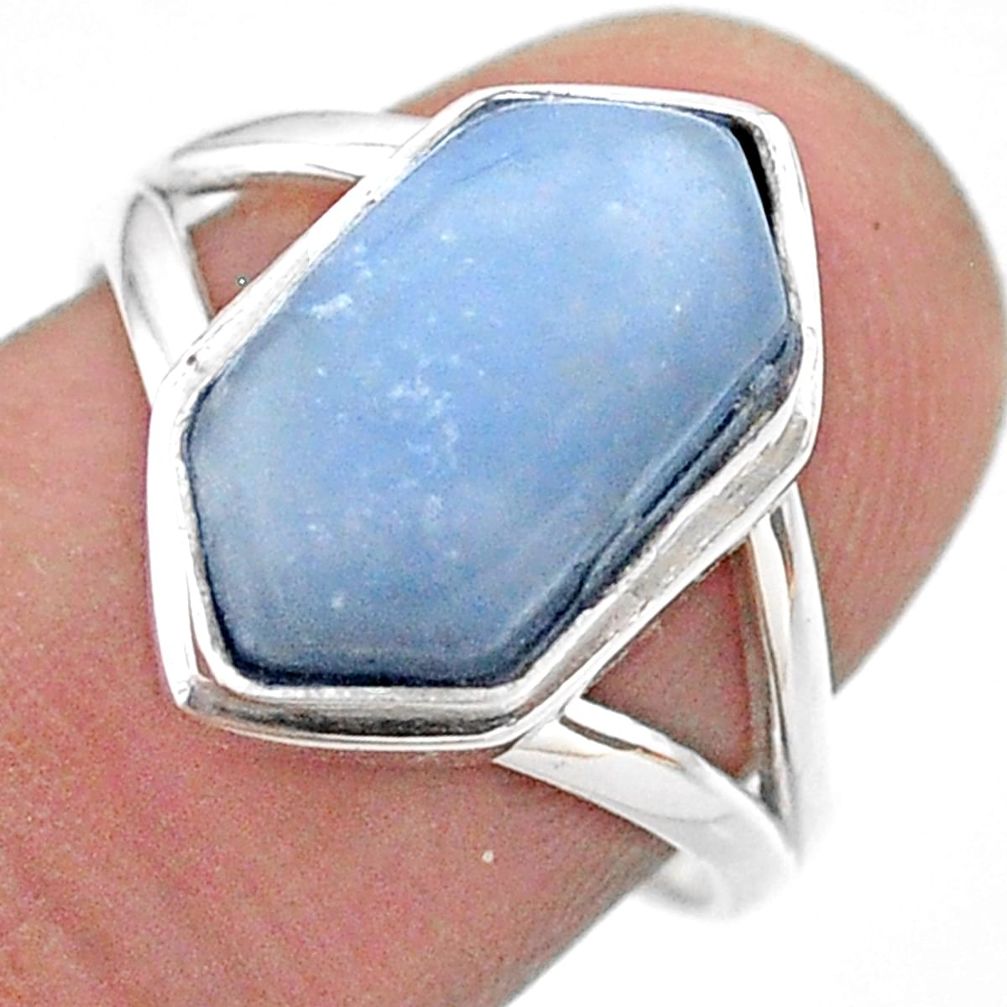 925 silver 5.87cts hexagon natural blue owyhee opal solitaire ring size 8 t48577