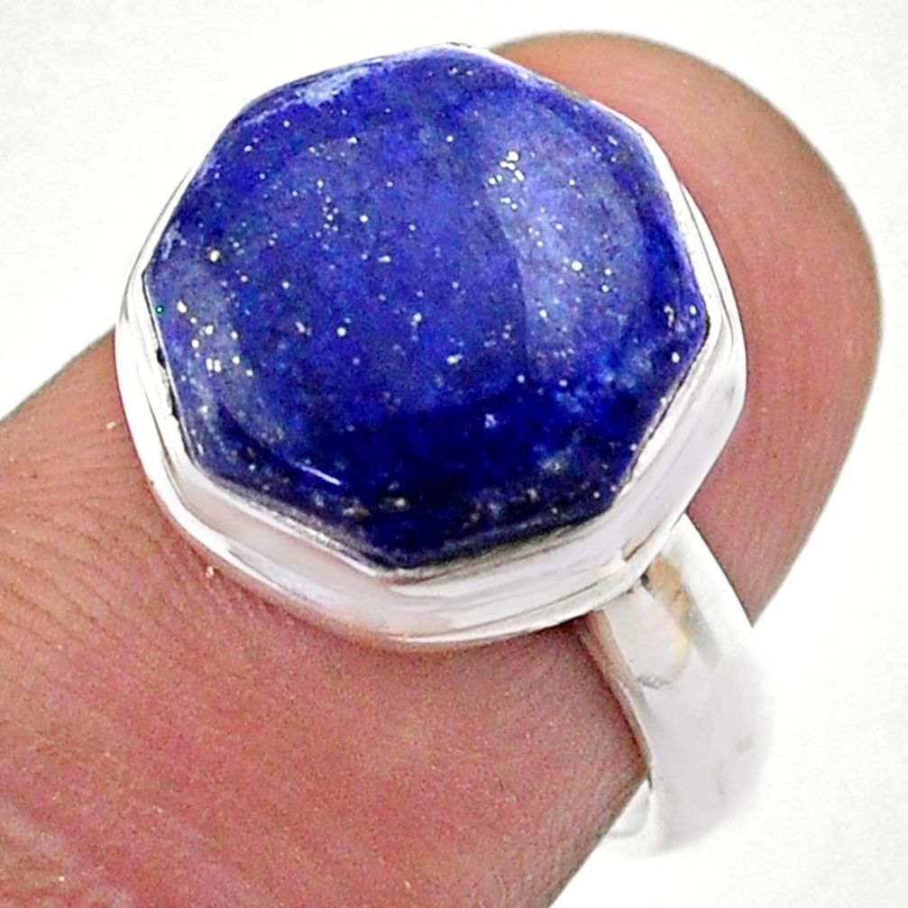 925 silver 6.57cts hexagon natural lapis lazuli solitaire ring size 6 t48370