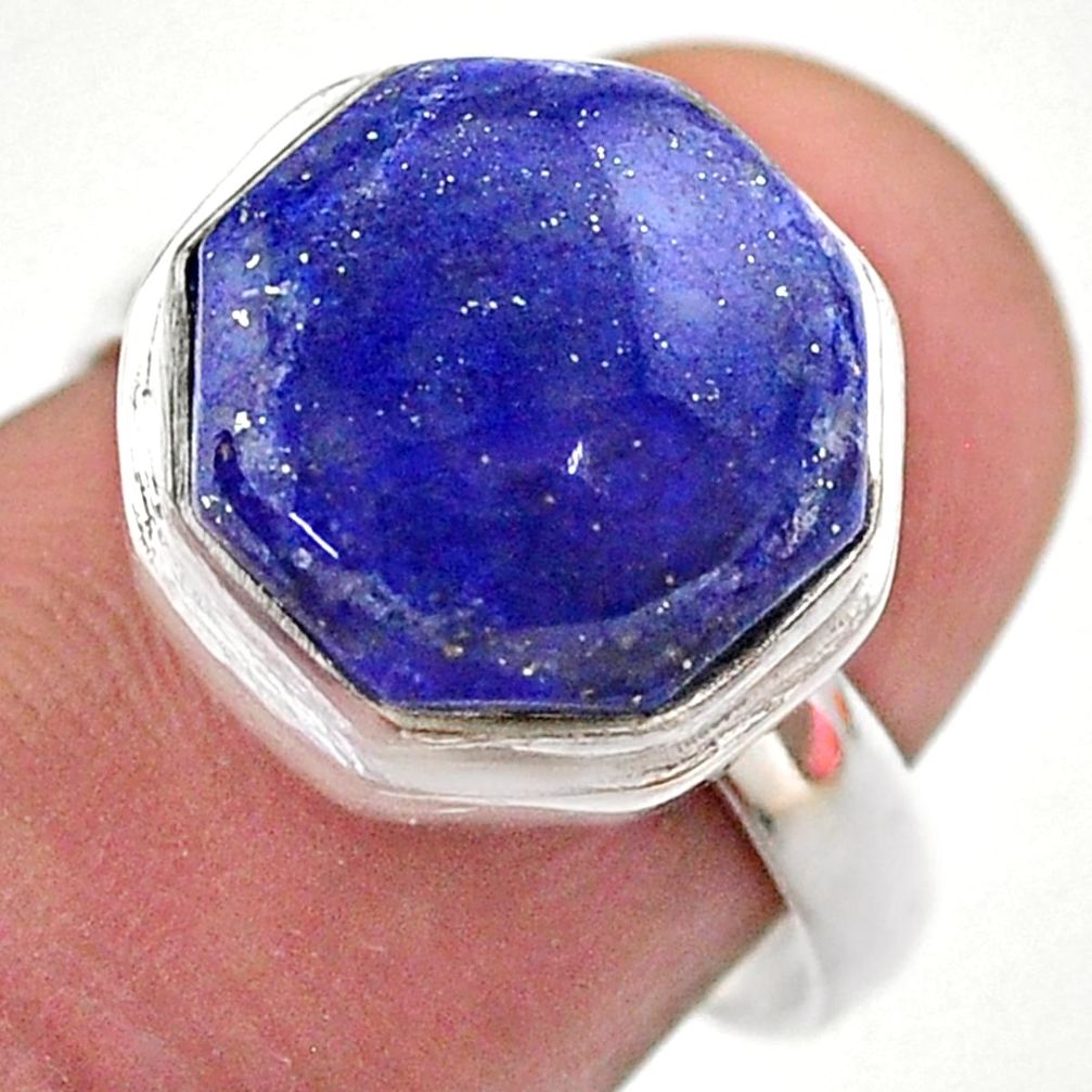 925 silver 6.33cts hexagon natural lapis lazuli solitaire ring size 7.5 t48307