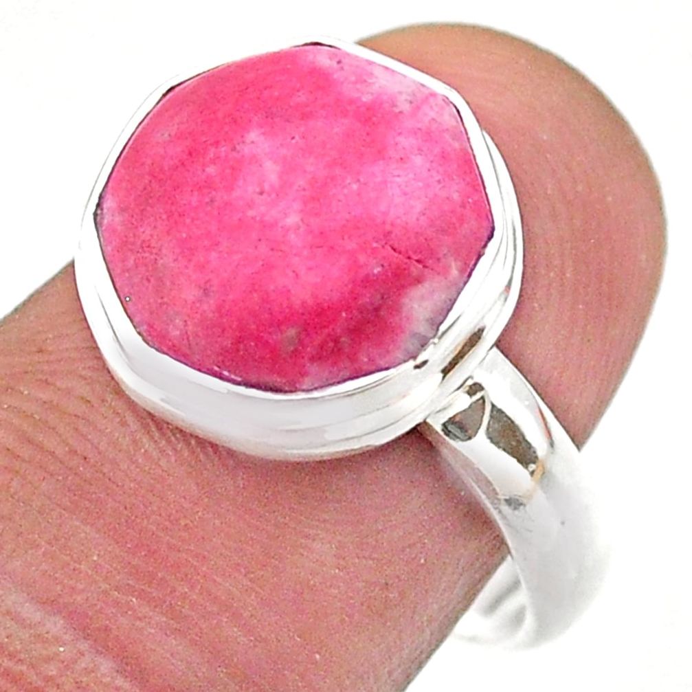 Thulite Ring - 925 silver 6.26cts hexagon natural pink thulite solitaire ring size 8 t48374