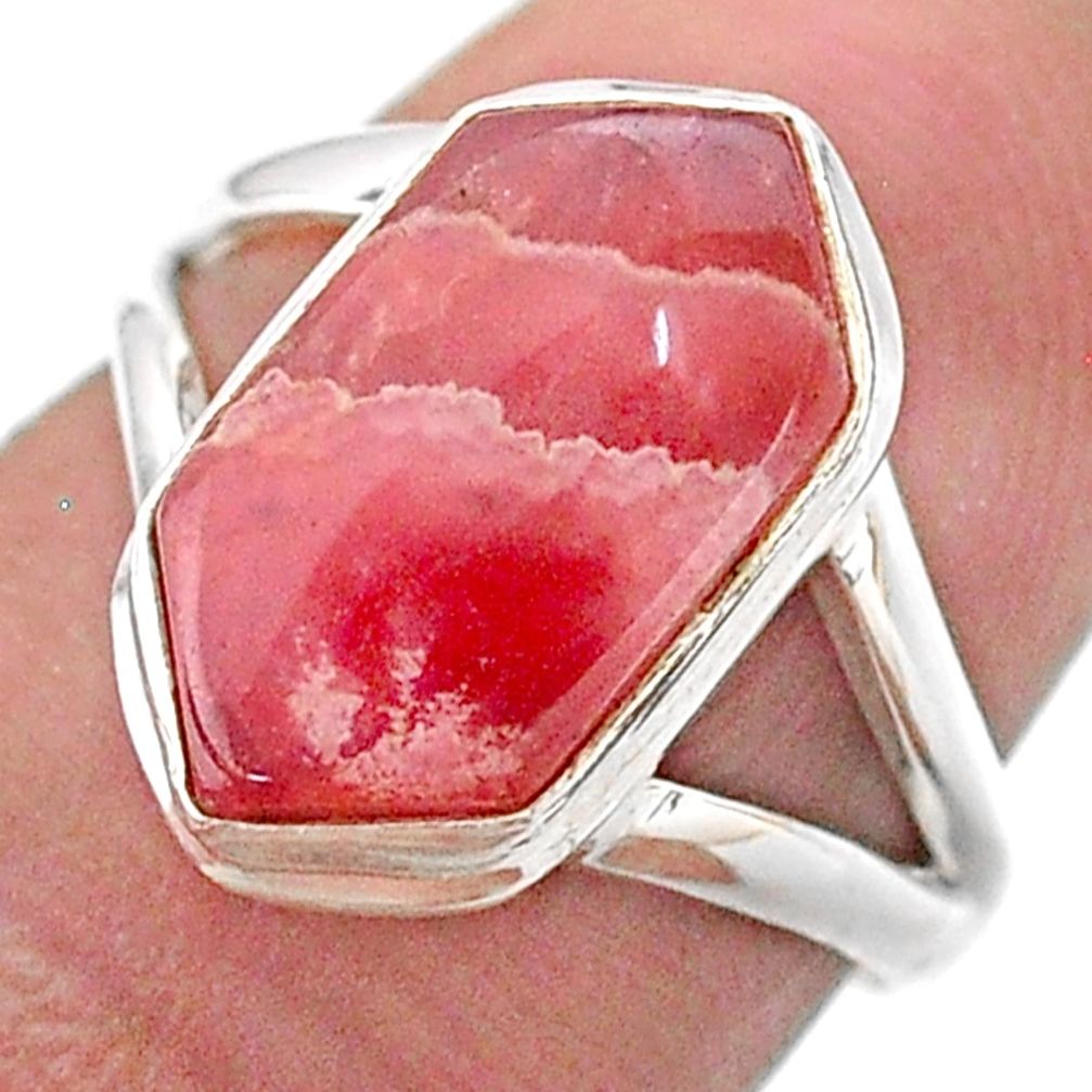 925 silver 5.02cts hexagon rhodochrosite inca rose solitaire ring size 7 t48612