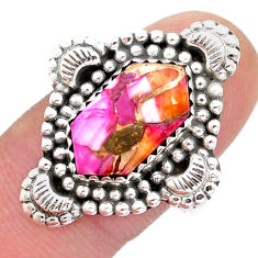 925 silver 6.07cts hexagon Pink spiny oyster arizona turquoise ring size 9.5 u52563