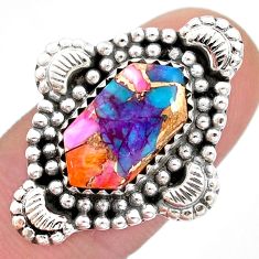 925 silver 6.02cts hexagon Pink spiny oyster arizona turquoise ring size 6.5 u52565