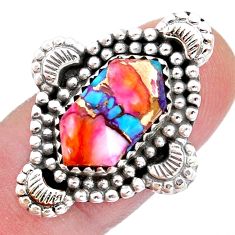 925 silver 6.06cts hexagon Pink spiny oyster arizona turquoise ring size 6.5 u52573