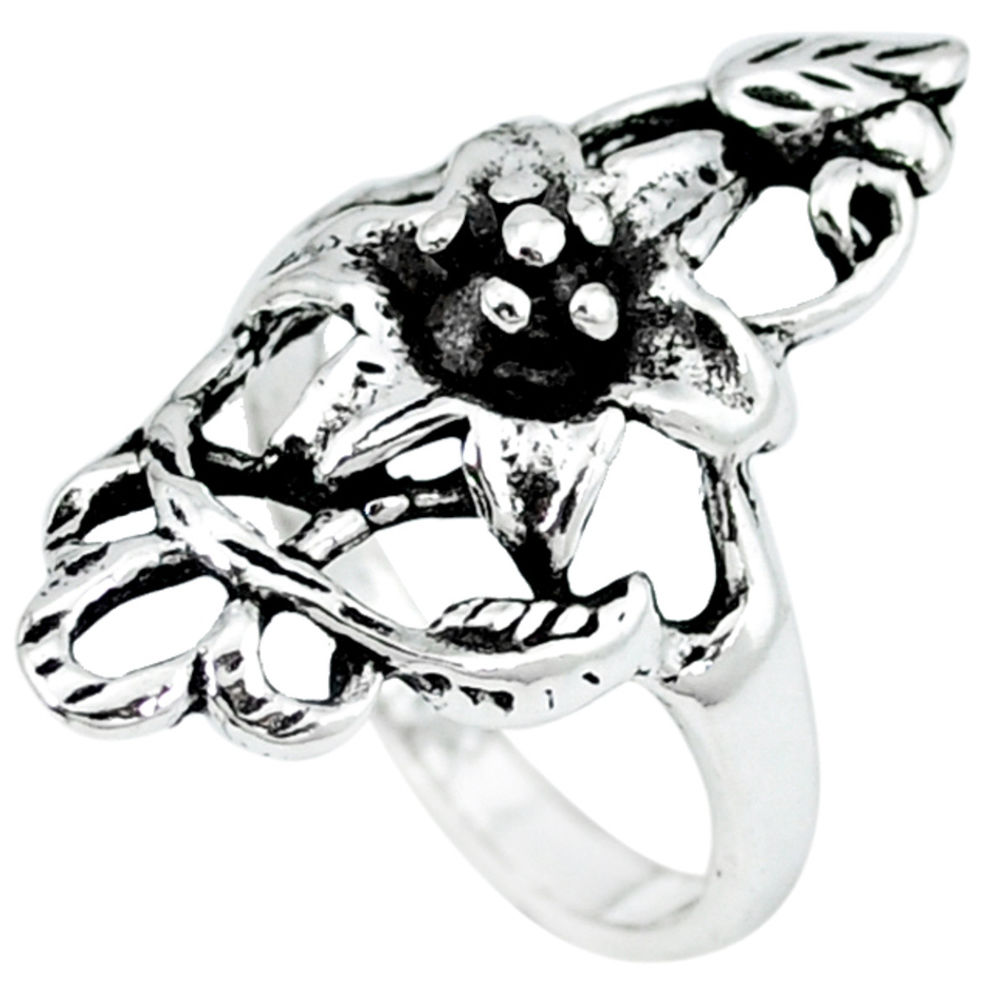 925 silver indonesian bali style solid flower charm ring jewelry size 8 c20404