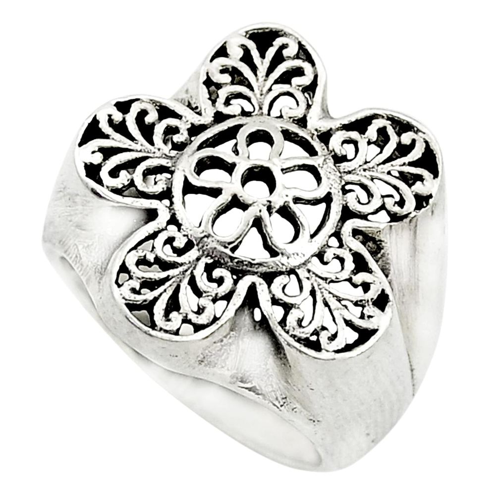 925 silver 7.02gms indonesian bali style solid flower ring size 6.5 t6260