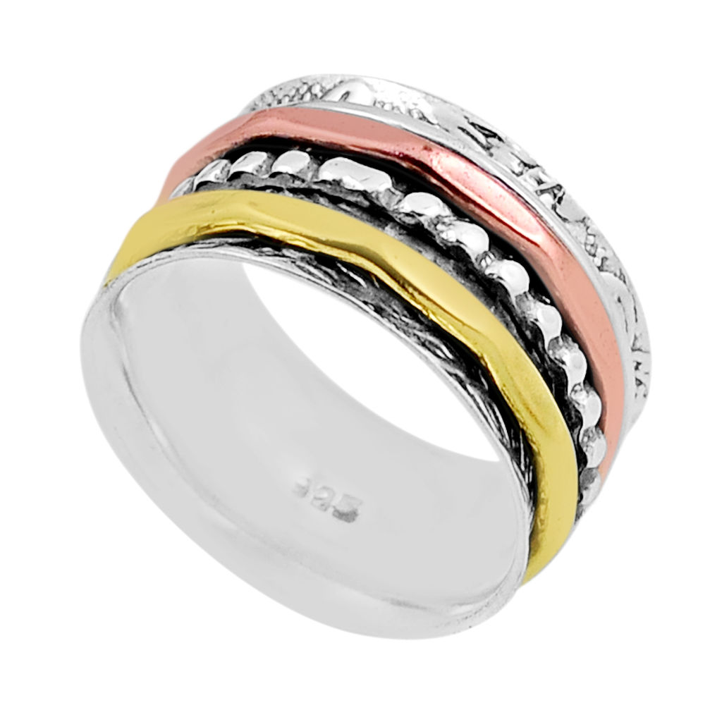 925 silver 6.74gms indonesian bali style solid gold spinner ring size 7 n26060