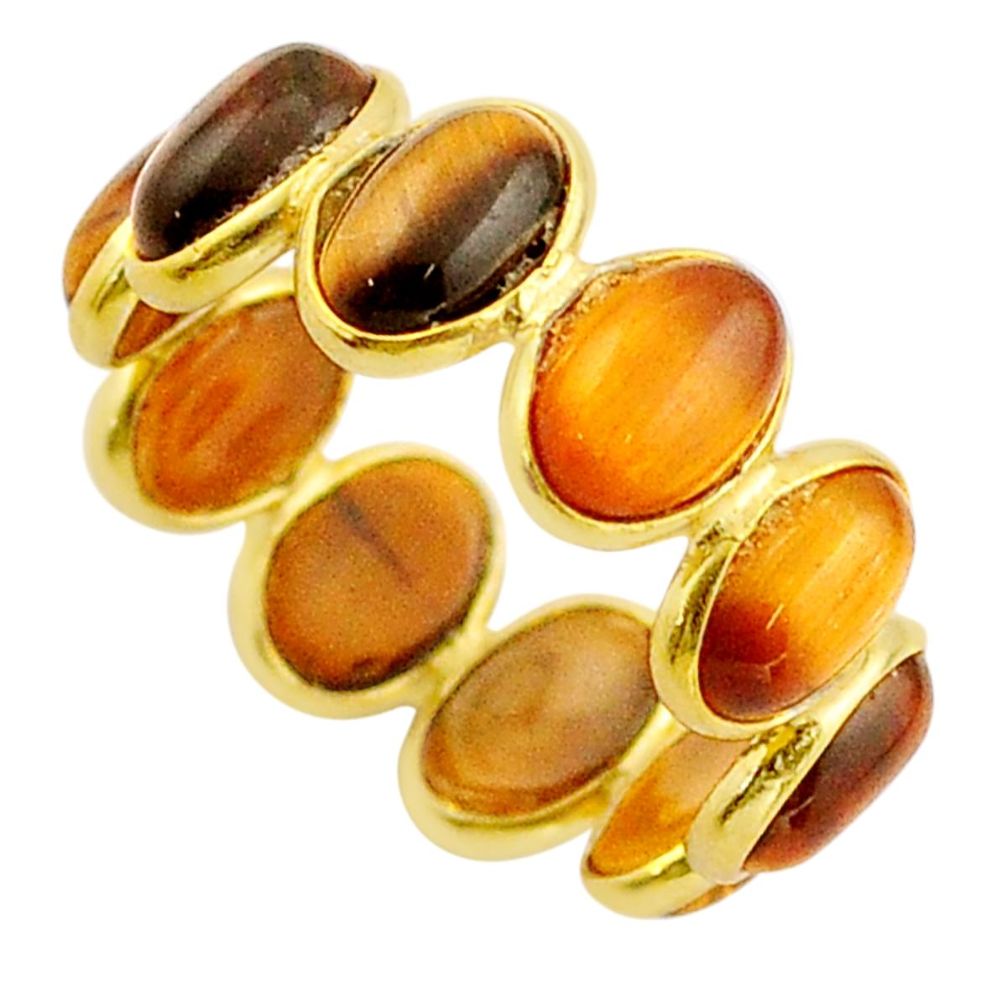 925 silver 5.71cts infinity natural brown tiger's eye oval ring size 4 t85067