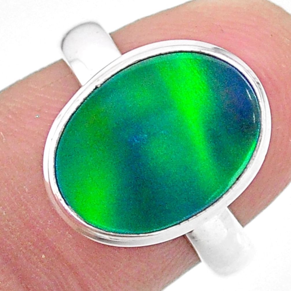 925 silver 4.13cts lab northern lights aurora opal ring size 7.5 t24936