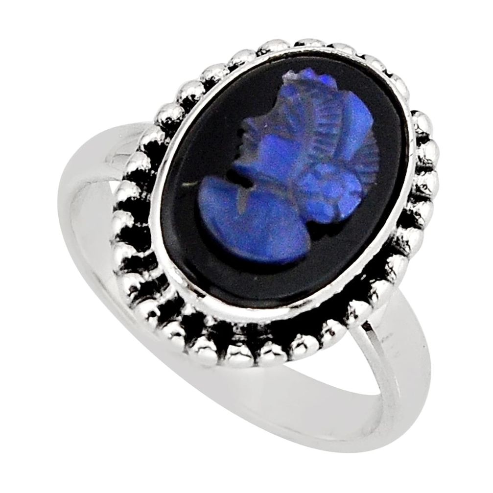 925 silver 5.80cts lady face natural opal cameo on black onyx ring size 7 y75800