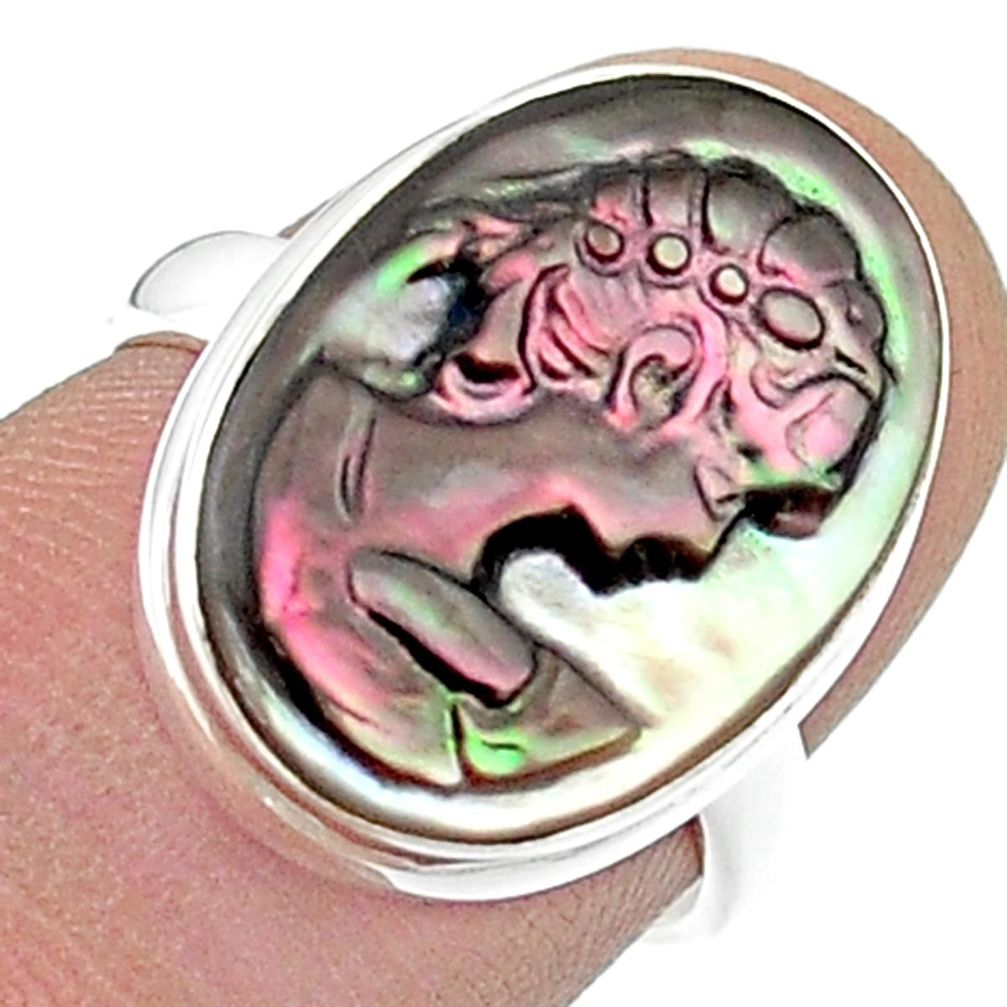 925 silver 10.08cts lady face natural titanium cameo on shell ring size 7 d47969