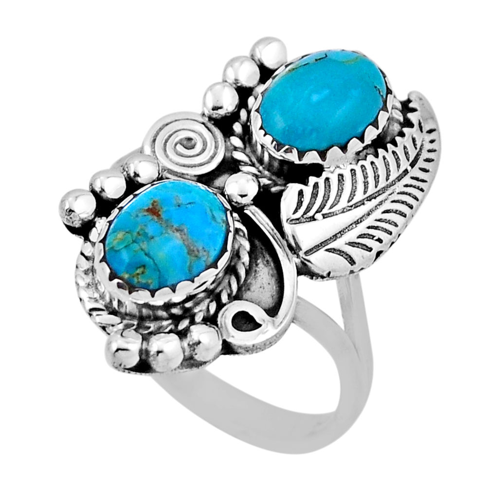 925 silver 4.54cts leaf blue arizona mohave turquoise oval ring size 8.5 n33525