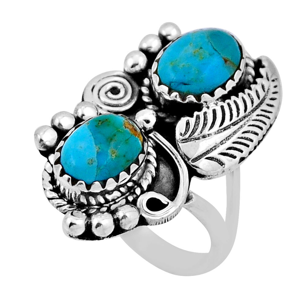 925 silver 4.25cts leaf blue arizona mohave turquoise oval ring size 6.5 n33531
