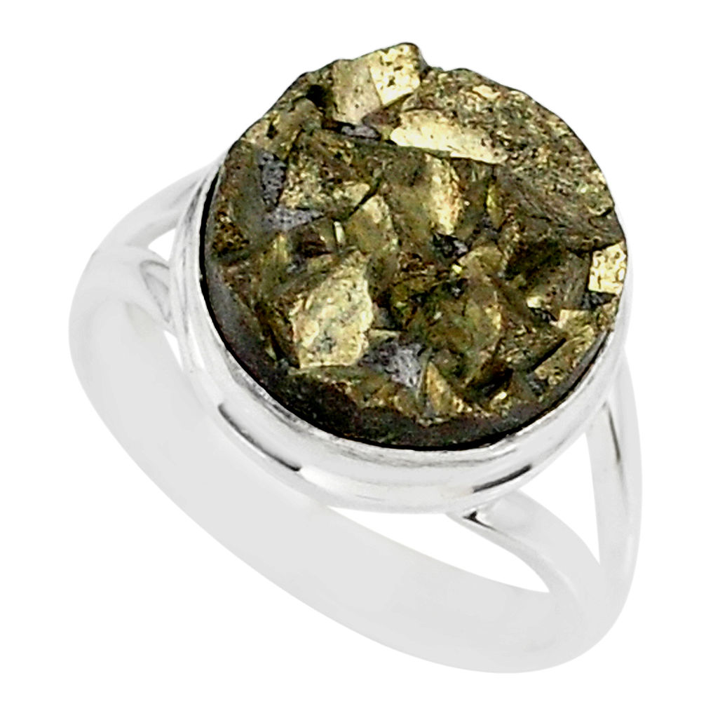 925 silver 7.11cts marcasite pyrite druzy solitaire ring jewelry size 7 r85804