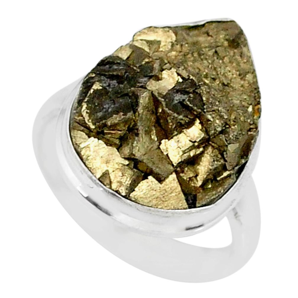 925 silver 15.47cts marcasite pyrite druzy solitaire ring jewelry size 7 r85840