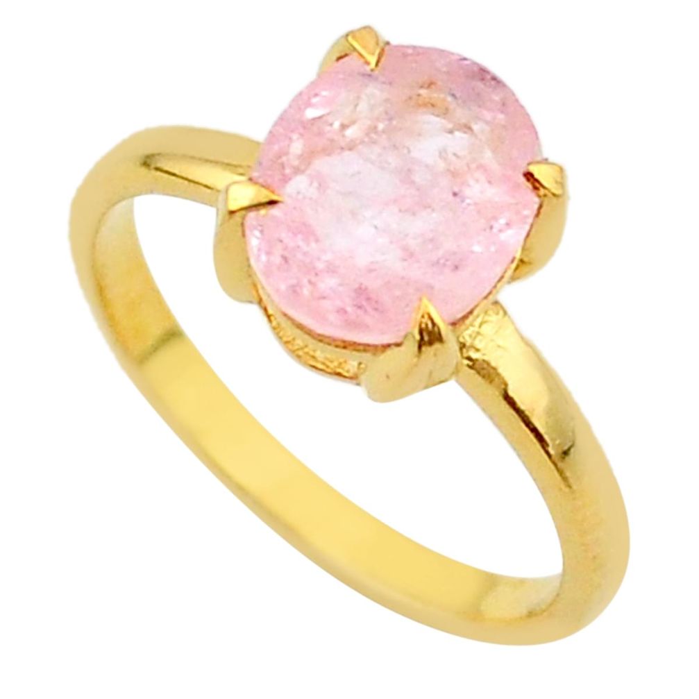 925 silver 3.62cts micron gold natural faceted morganite 14k ring size 8 t43578