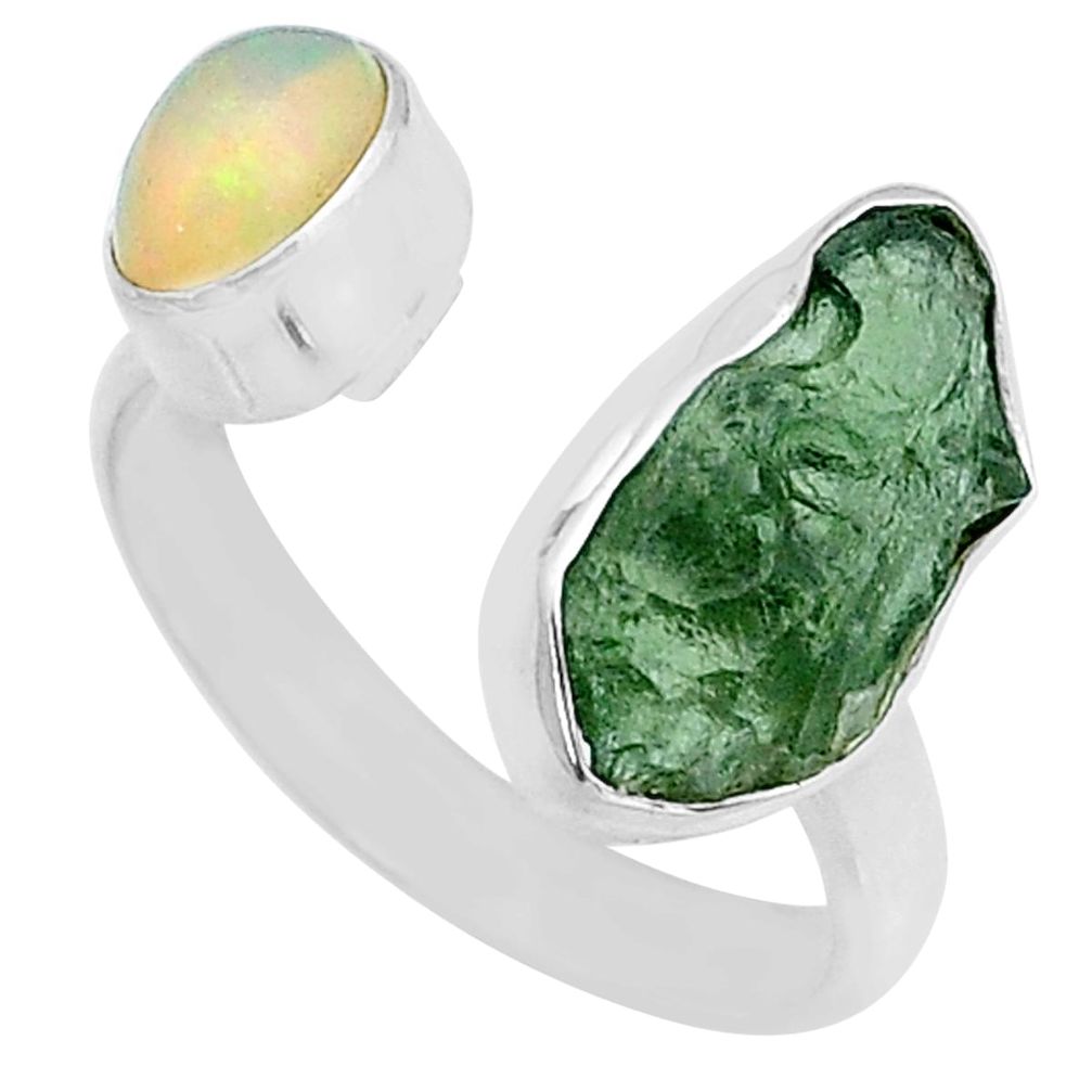 925 silver 6.05cts moldavite ethiopian opal fancy adjustable ring size 8 u62320