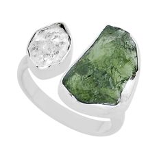 925 silver 11.29cts moldavite herkimer diamond adjustable ring size 8.5 y16824
